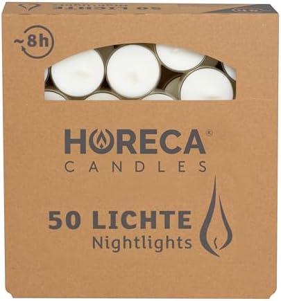 Horeca Candles – 200 Pack White Tea Lights in Clear Cup, 8 Hour Burn