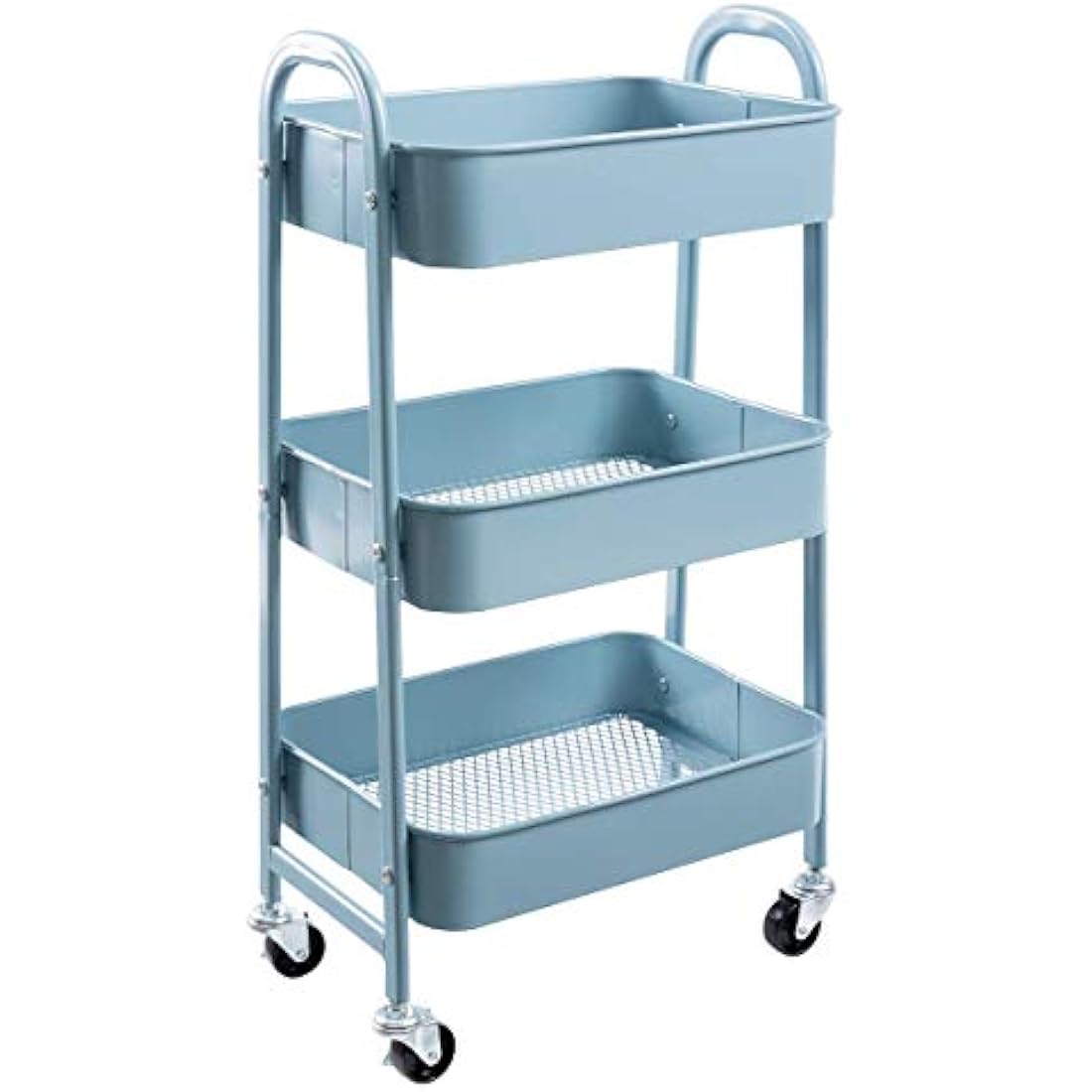 DOEWORKS 3-Tier Metal Rolling Utility Cart – Slim Storage Trolley, Grey-Blue