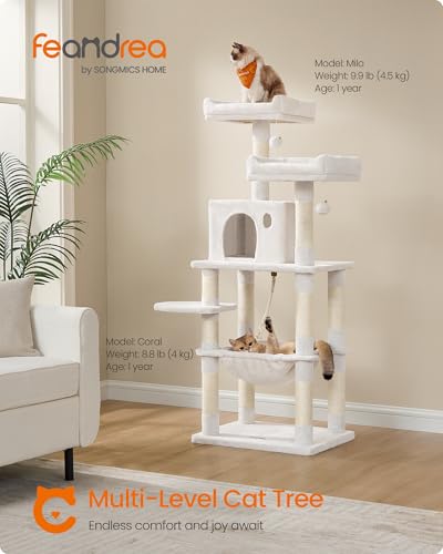 Feandrea 143cm Multi-Level Cat Tree | Plush Cat Tower with 11 Scratching Posts