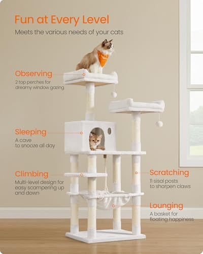 Feandrea 143cm Multi-Level Cat Tree | Plush Cat Tower with 11 Scratching Posts