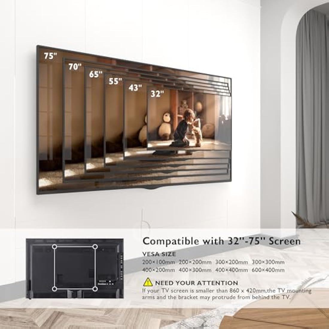 BONTEC Full Motion TV Wall Mount – Extra Long Arm for 32-75 Inch TVs