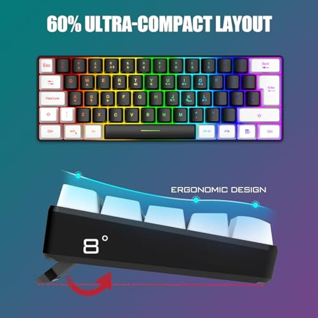 RedThunder 60% RGB Gaming Keyboard and Mouse Combo – UK Layout, Black-White