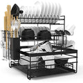 3-Tier Dish Drying Rack | Stainless Steel Sink Drainer, Black