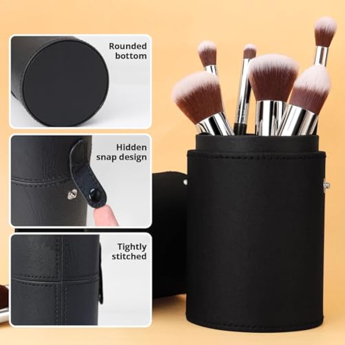 BEAKEY 12pc Makeup Brush Set with Case and Sponges – Synthetic Bristles