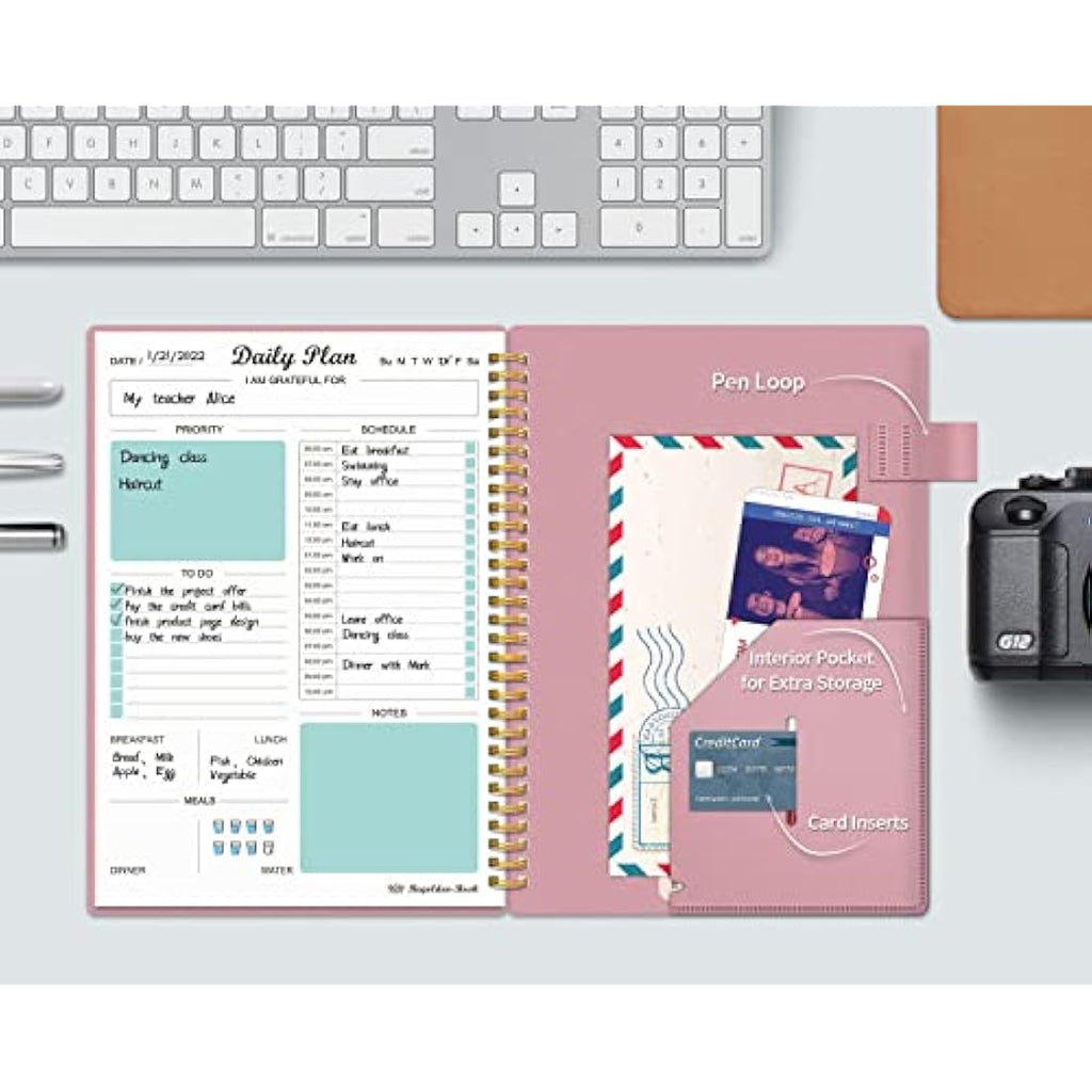 Regolden-Book Undated Daily Planner & To Do List Notebook, 7x10, Pink