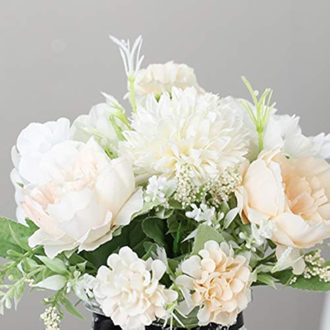 Artificial White Hydrangea and Silk Roses in Metal Pot