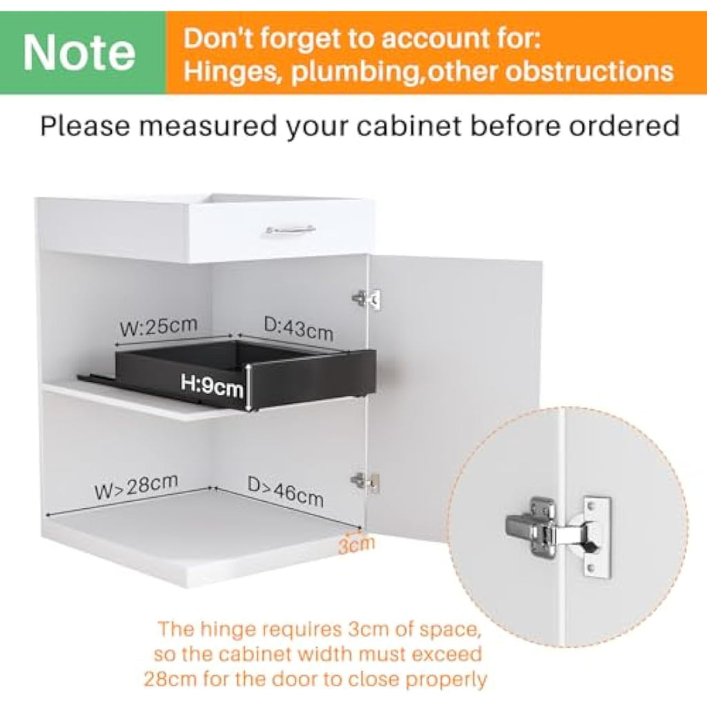 SAYZH Pull Out Cabinet Organiser – Heavy Duty No-Drill Sliding Drawer, Black