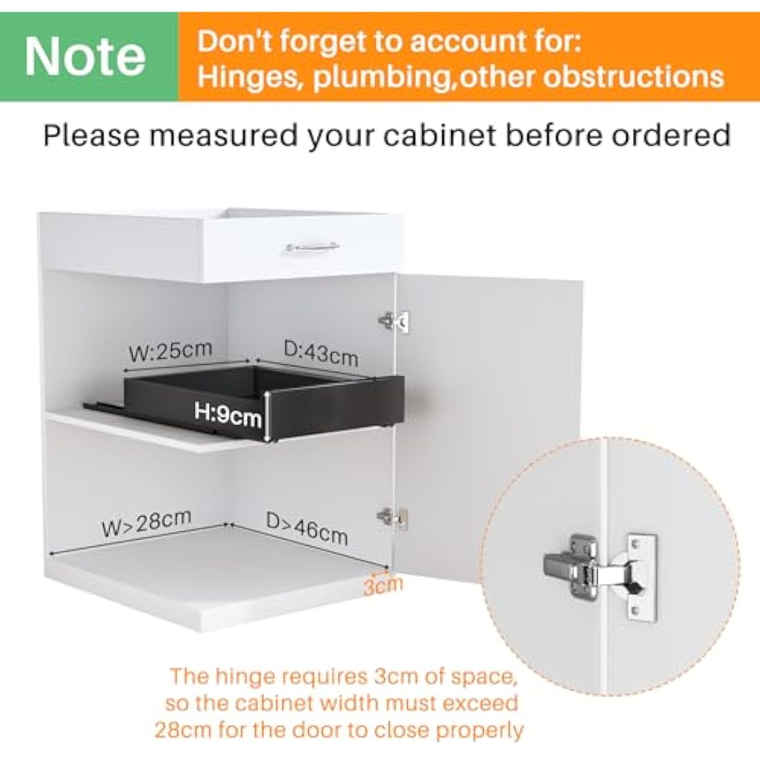 SAYZH Pull Out Cabinet Organiser – Heavy Duty No-Drill Sliding Drawer, Black