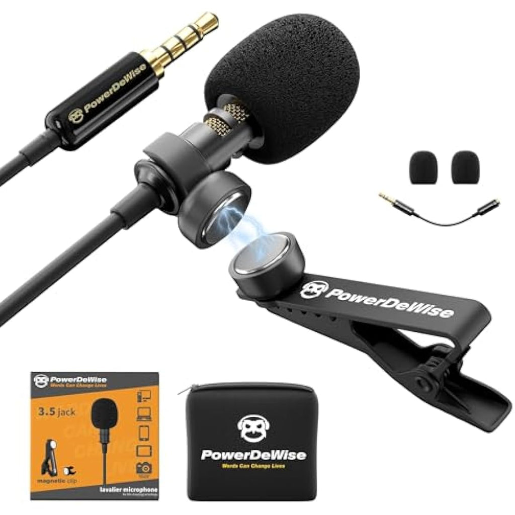PowerDeWise Lavalier Lapel Microphone – 3.5mm Clip-On Mic for Recording