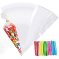 200pcs Clear Cellophane Cone Bags with Ties for Sweets & Gifts