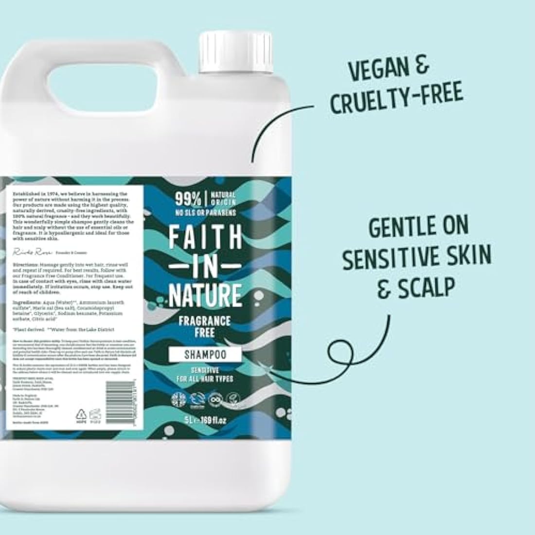 Faith In Nature Fragrance Free Shampoo | Sensitive 5L Refill Pack