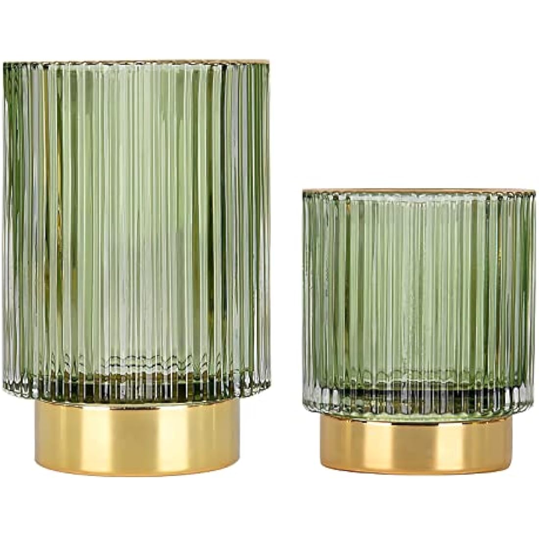 DASITON Glass Makeup Brush Holder – Vintage Striped Cosmetic Organizer, Green