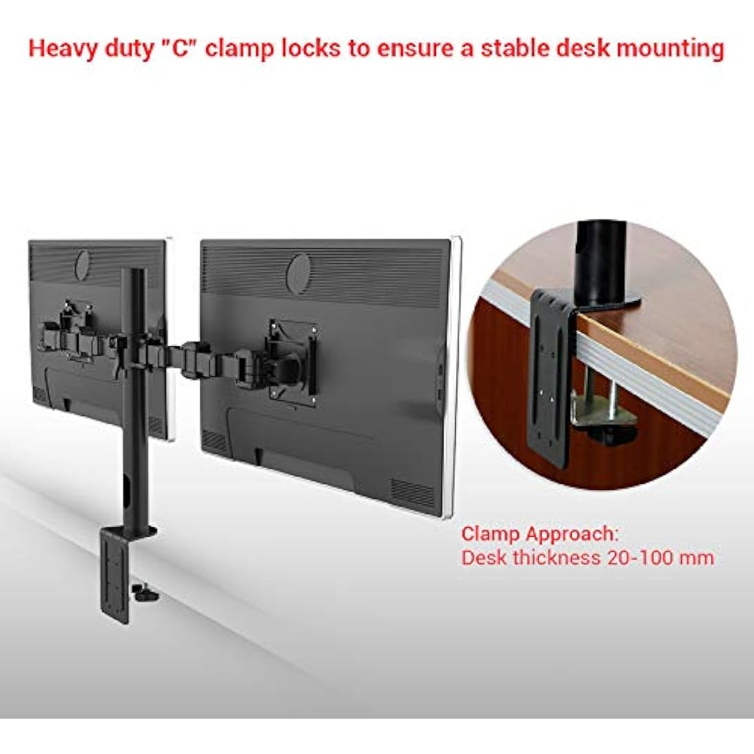 FLEXIMOUNTS Dual Arm Monitor Mount – Full Motion Desk Stand for 10-27" LCD