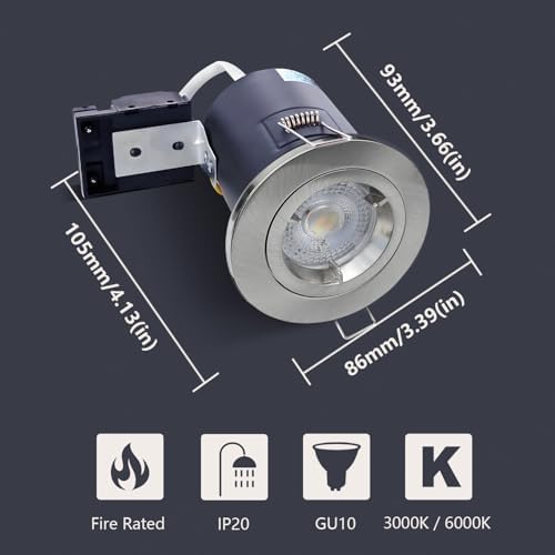Fire Rated GU10 LED Downlights | Satin Nickel 6000K - 4 Pack