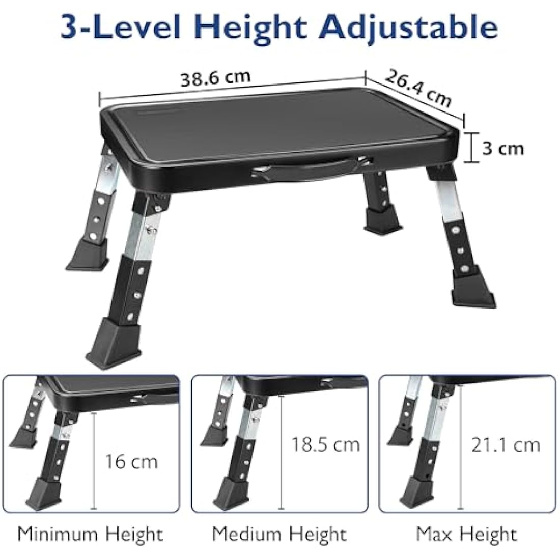 BONTEC 3-Level Height Adjustable Folding Step Stool | 150kg Capacity