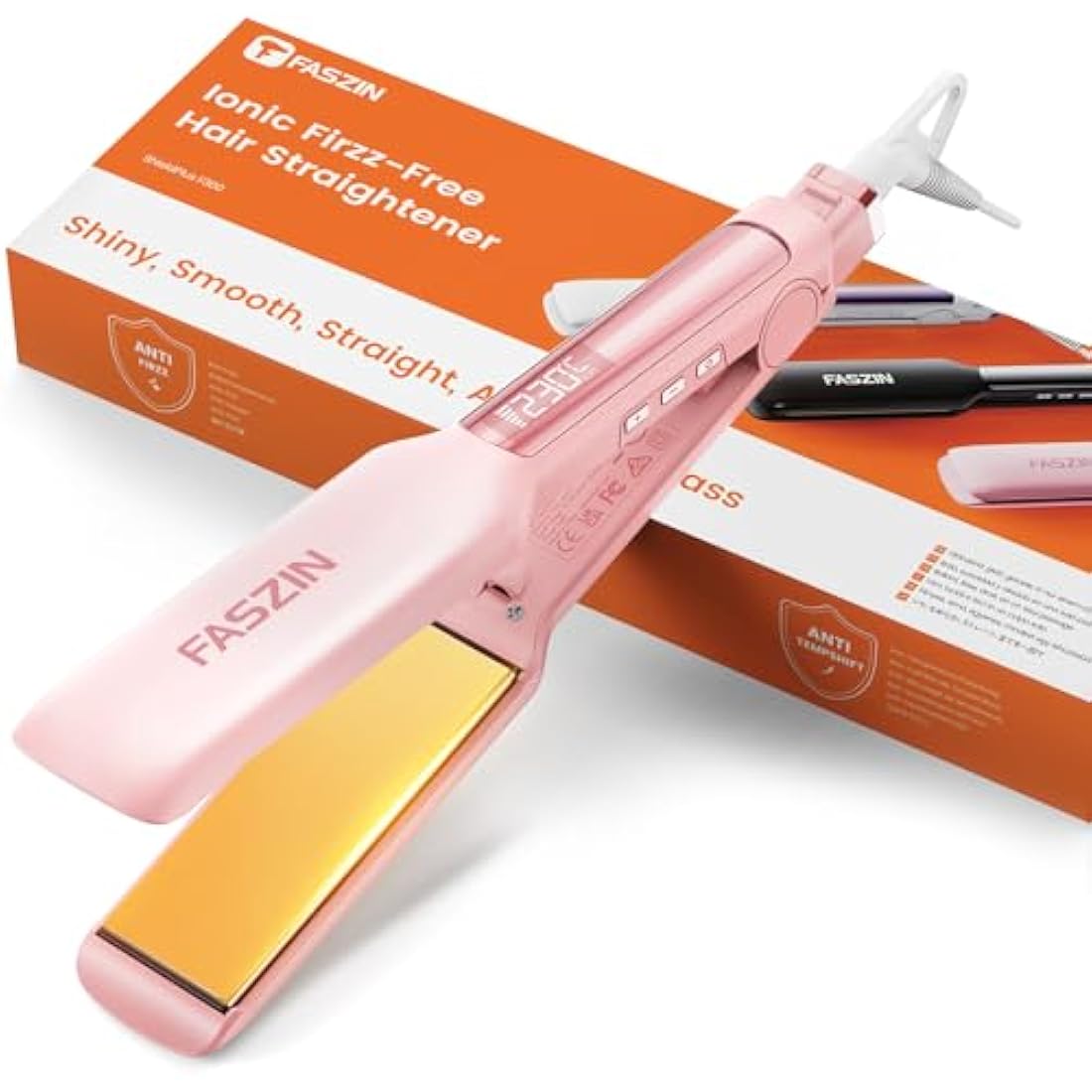 Faszin Titanium Hair Straightener | 42mm Wide Plate Ionic Flat Iron - Pink