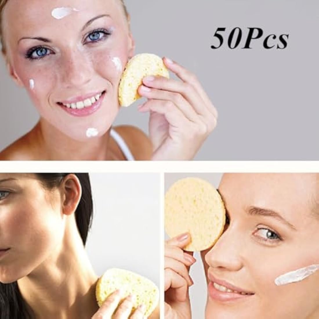 Healifty 50pcs Natural Wood Pulp Facial Sponges | Round Cellulose Beige