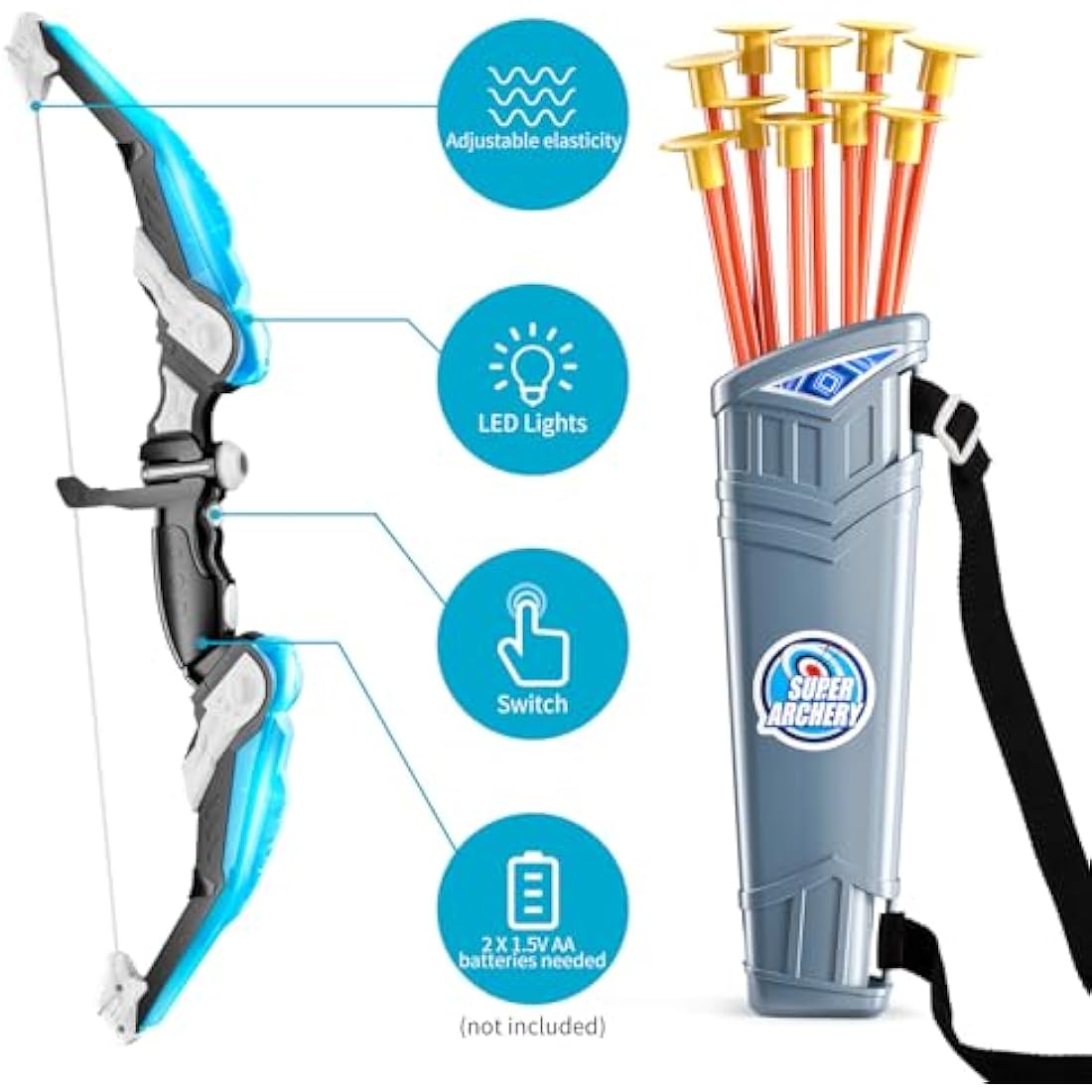 Kids Archery Set with LED Lights - Bow and Arrow Toy with Target