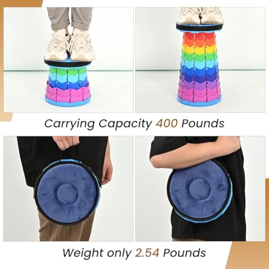 FXKS 2-Pack Portable Telescoping Stool with Cushion, 400lb Capacity – Rainbow