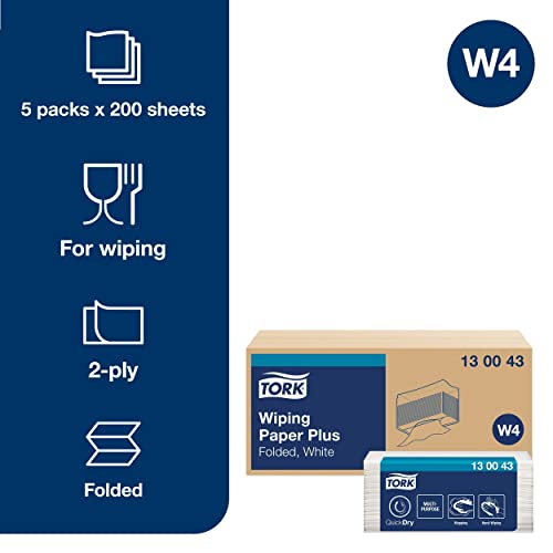 Tork 130043 Wiping Paper Plus – 2-Ply Absorbent White Sheets – 200 Count