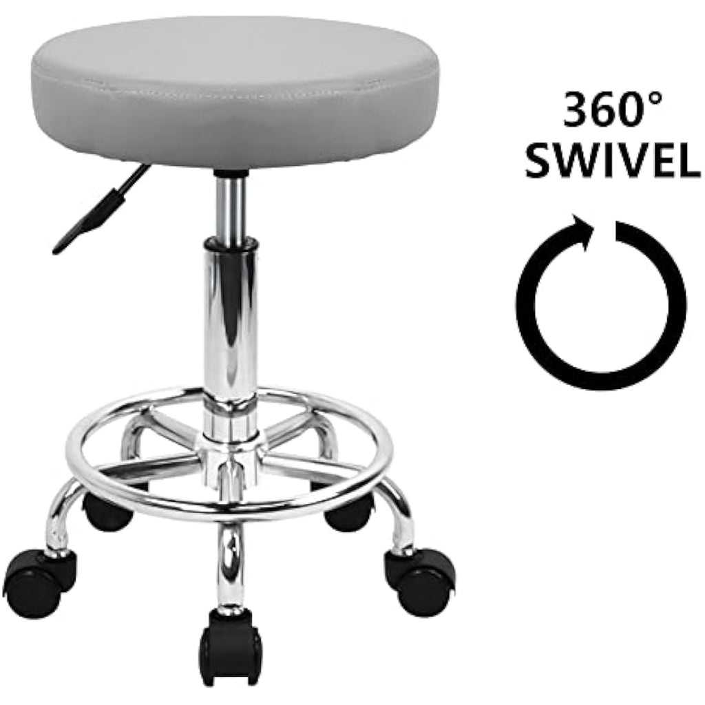 KKTONER Gray PU Leather Rolling Stool – Adjustable Swivel Salon Chair