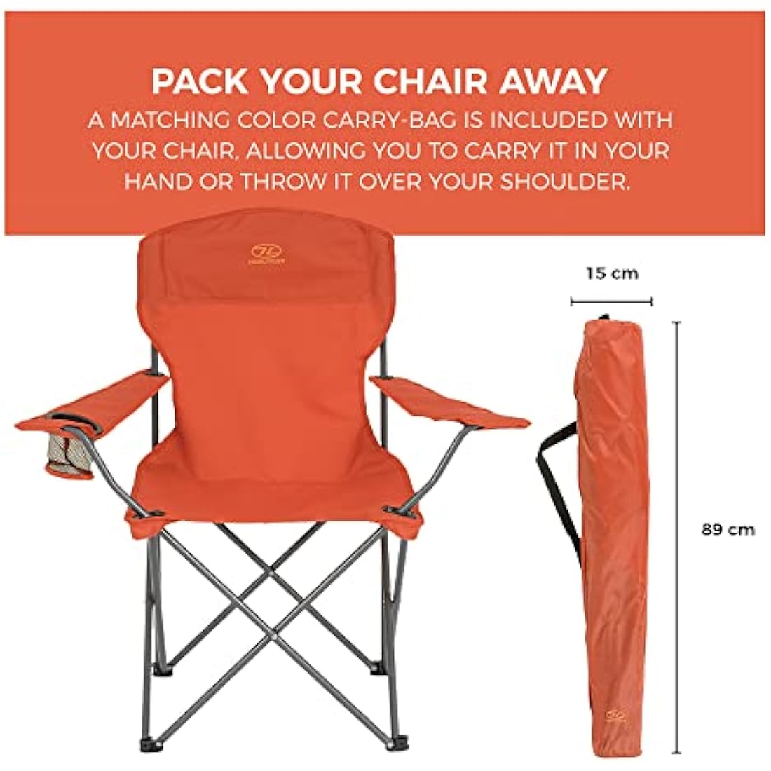 Highlander Camping Chair – Lightweight Folding Steel Chair with Cup Holder