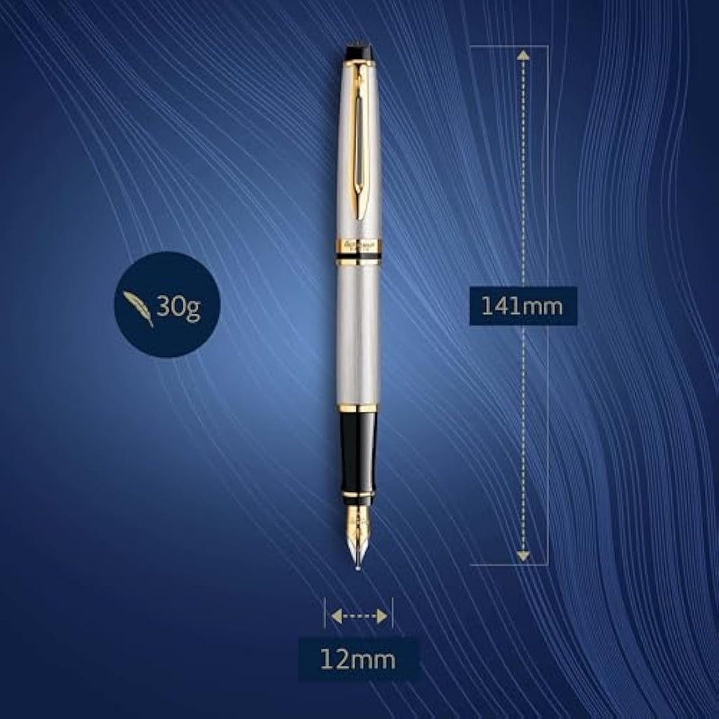 Waterman Expert Fountain Pen | Stainless Steel & 23k Gold Trim | Medium Nib
