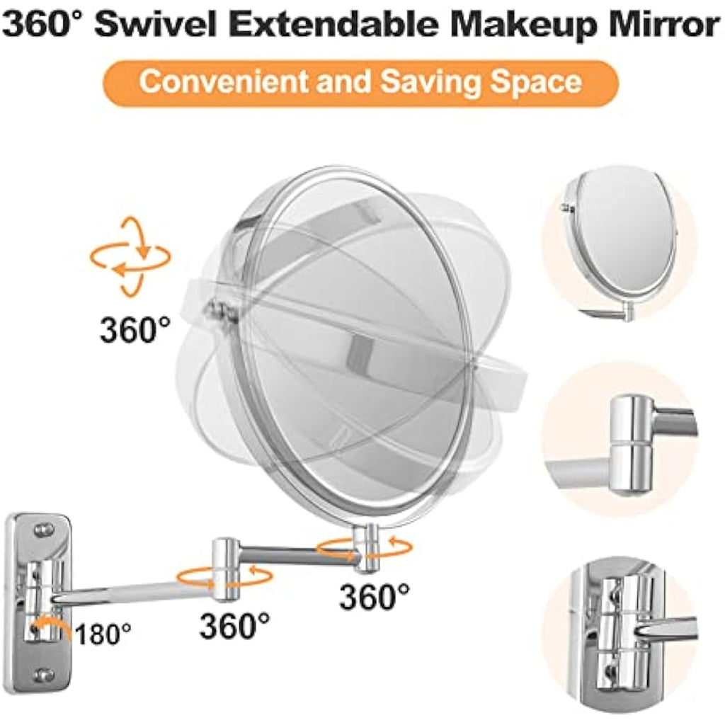 FFowcye 9" Wall Mounted Makeup Mirror | 1x/7x Magnifying Chrome Mirror