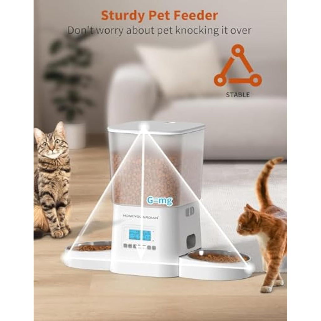 HoneyGuaridan Automatic Cat Feeder for 2 Cats | 3.5L Dual Bowl Dispenser