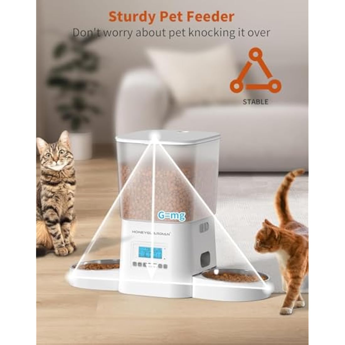 HoneyGuaridan Automatic Cat Feeder for 2 Cats | 3.5L Dual Bowl Dispenser