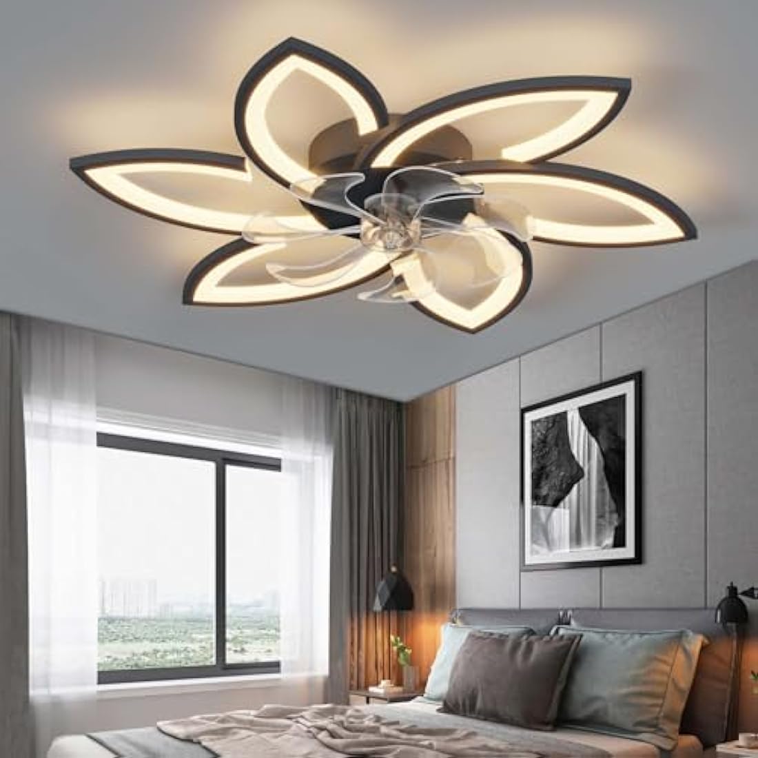 Jolof Store Modern Petal Ceiling Fan with Light | Dimmable LED Black 78CM