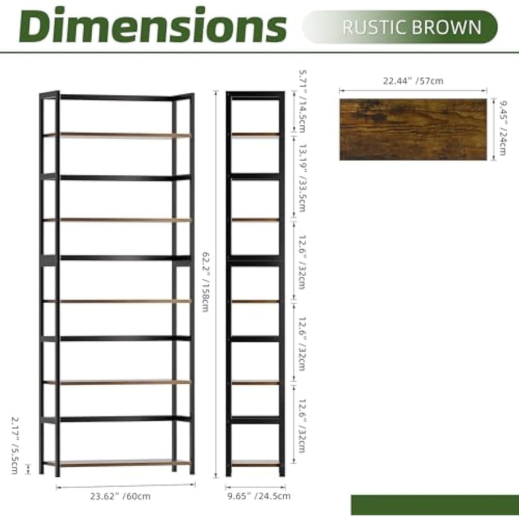 Vovala 5-Tier Industrial Bookshelf – Bamboo & Wood Standing Display Shelf