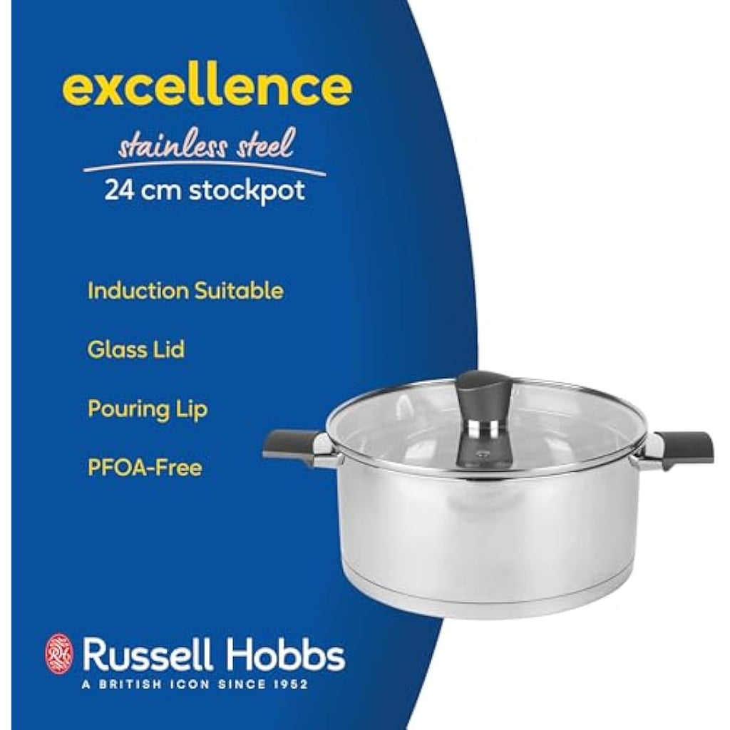 Russell Hobbs Excellence 24cm Stainless Steel Stockpot with Glass Lid
