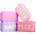 Jolof Store 4-Piece Preppy Nylon Makeup Bag Set with Chenille Patches