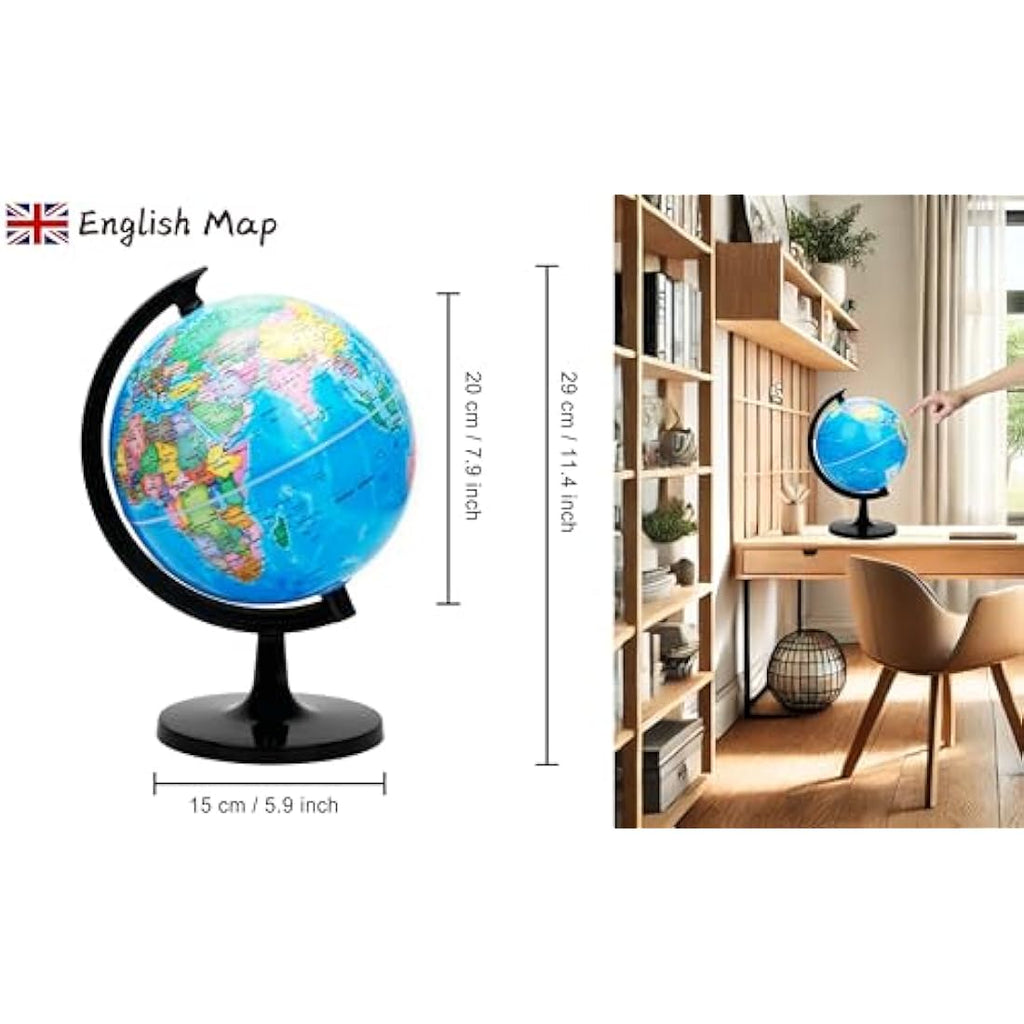 Exerz 20cm Rotating World Globe – Educational Political Map for Kids