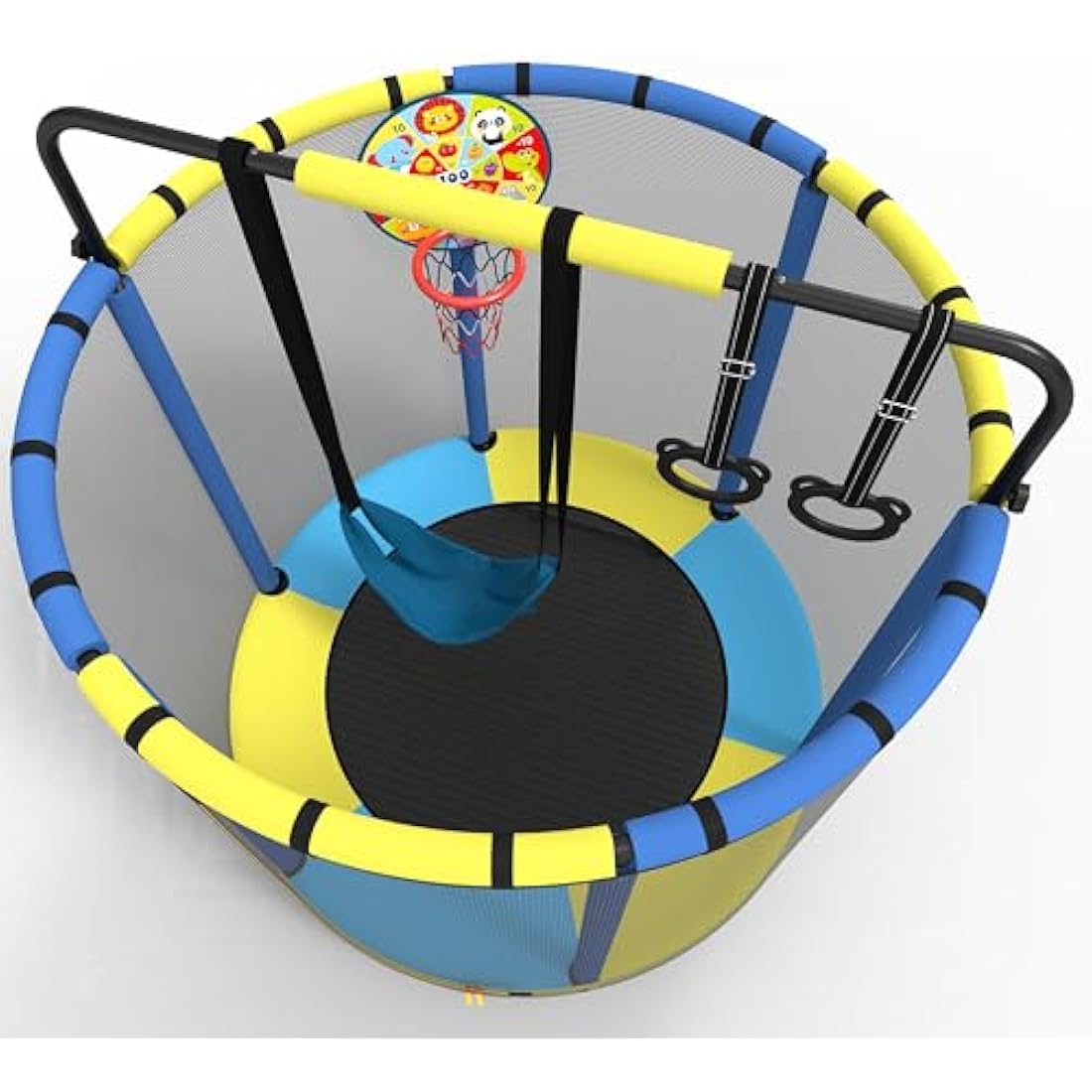 Kids Trampoline with Swing, Basketball Hoop & Safety Net