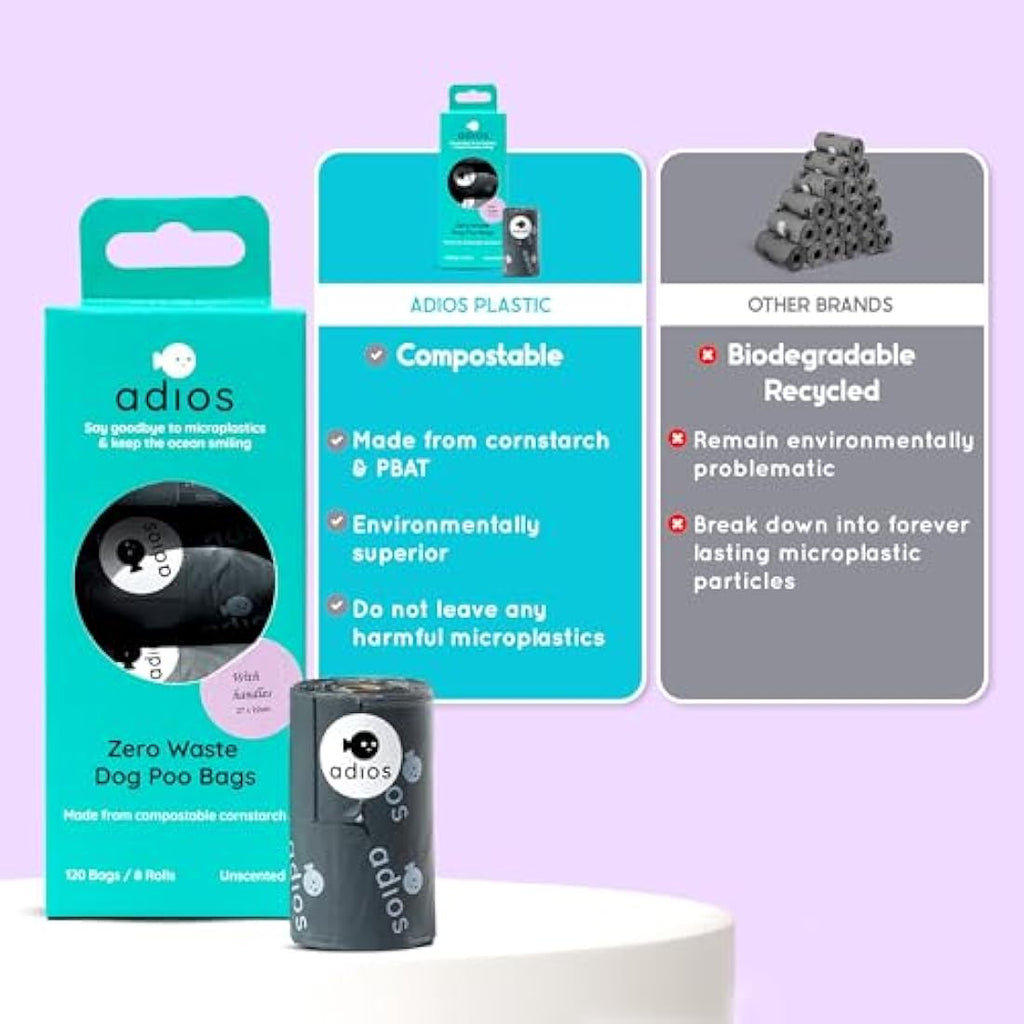 Adios Plastic Compostable Dog Poop Bags with Handles - 360 Count