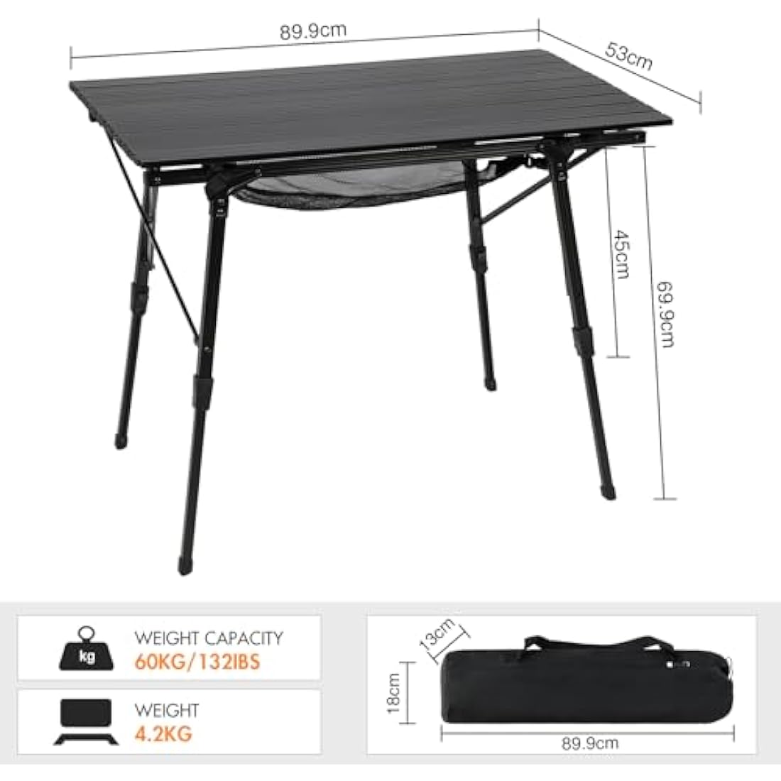 Portal Aluminum Folding Camping Table – Adjustable Height Roll Up Top