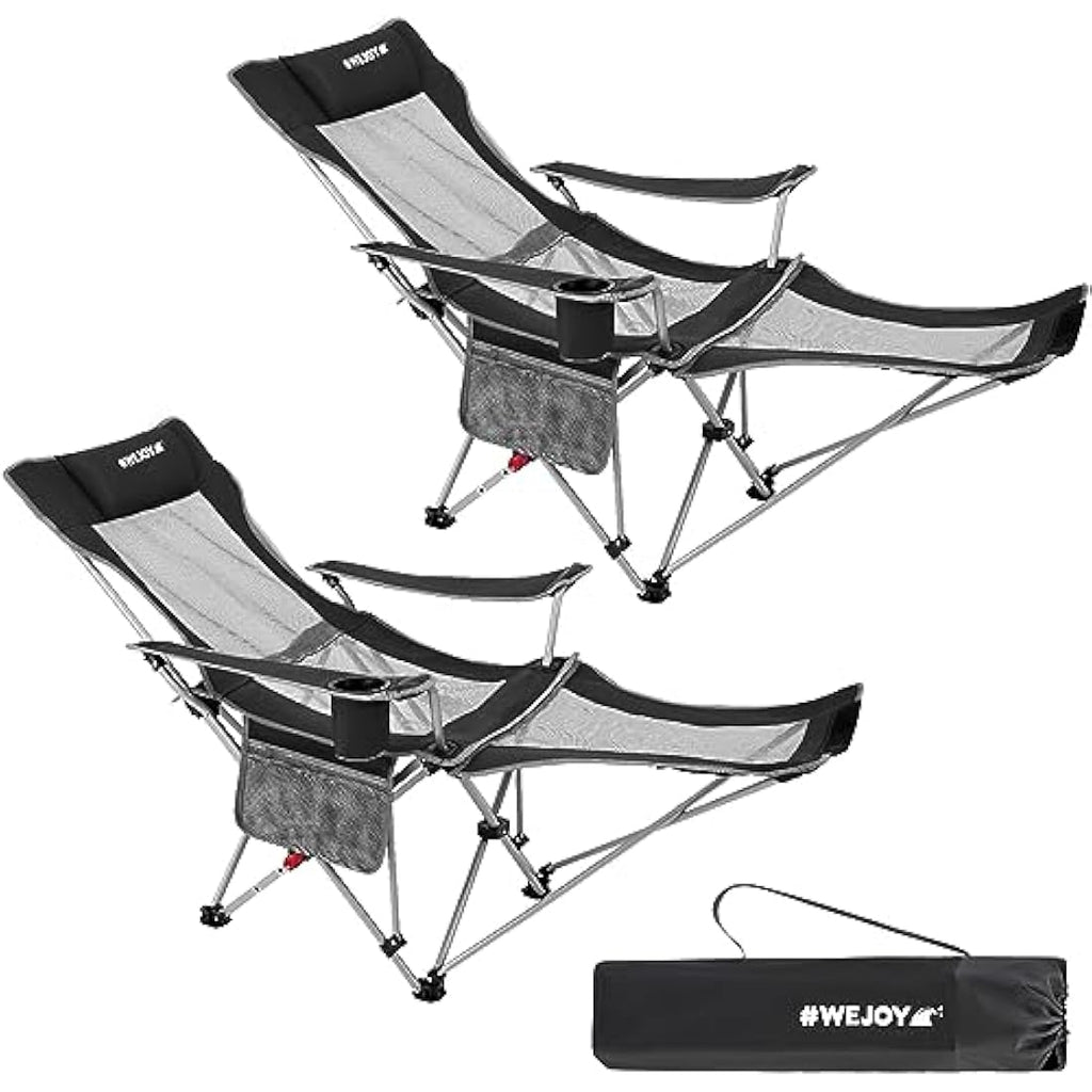 WEJOY Folding Recliner Camping Chairs with Footrest, Black - Set of 2