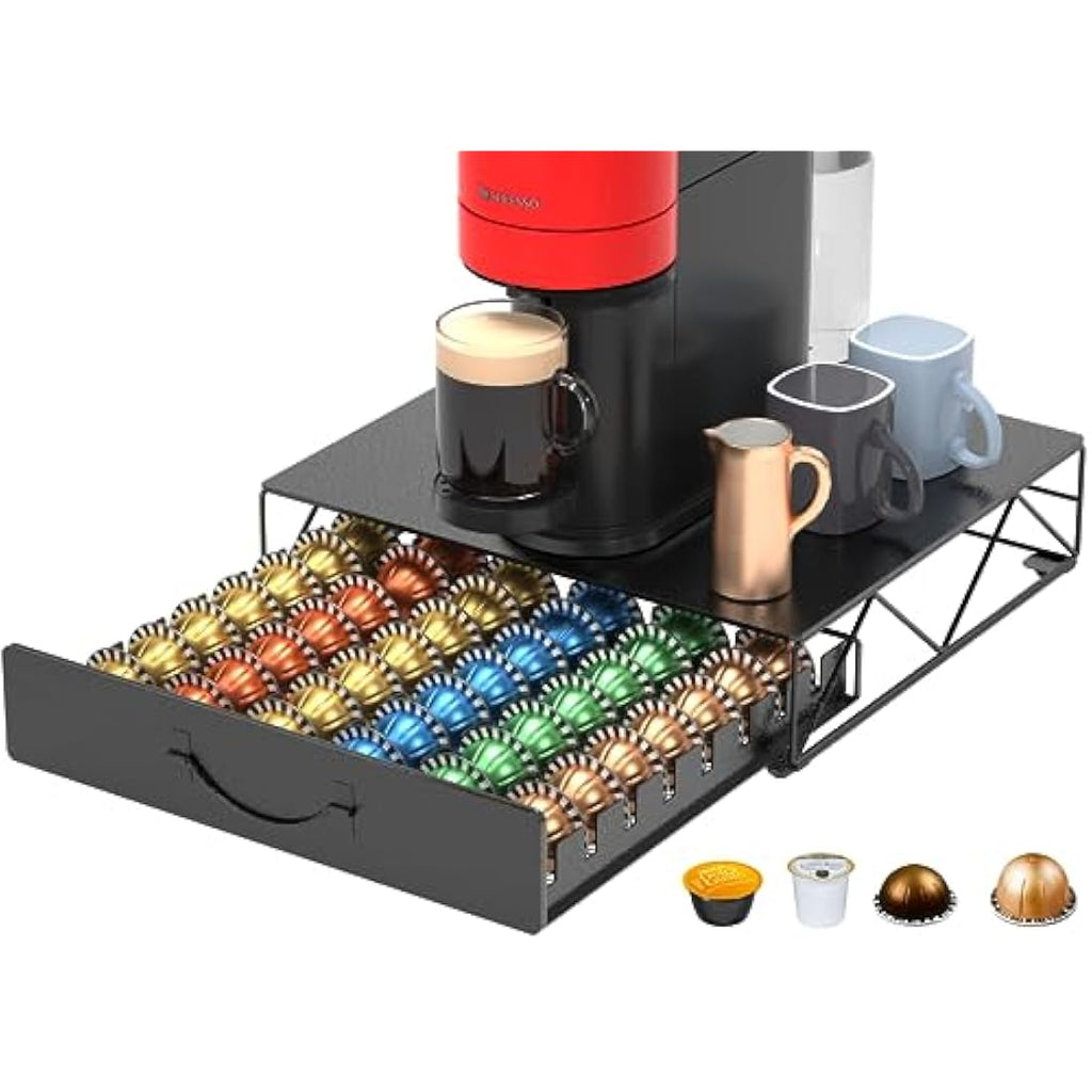 HFHOME Metal Coffee Pod Holder - 48 Nespresso Vertuo Capsule Drawer