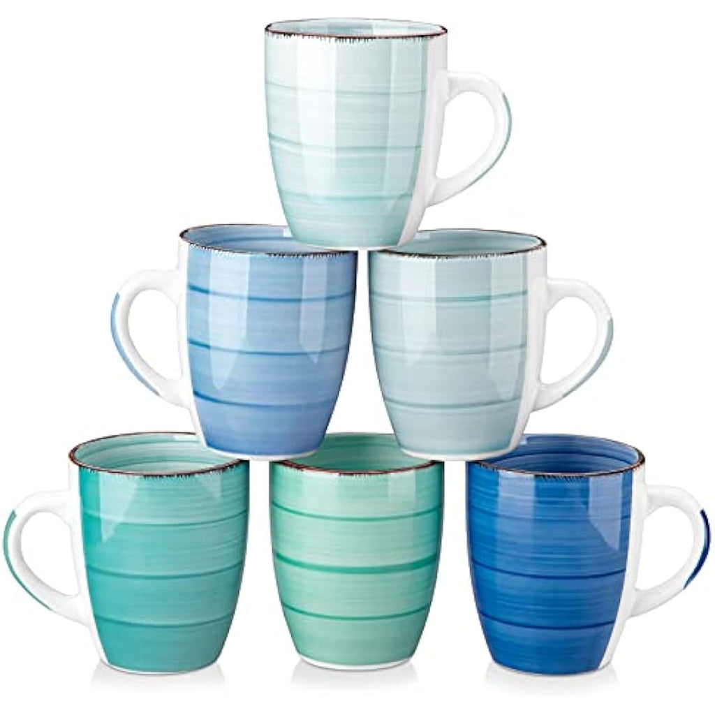 vancasso Bonita Stoneware Coffee Mugs Set of 6 – 360ml Blue Cups