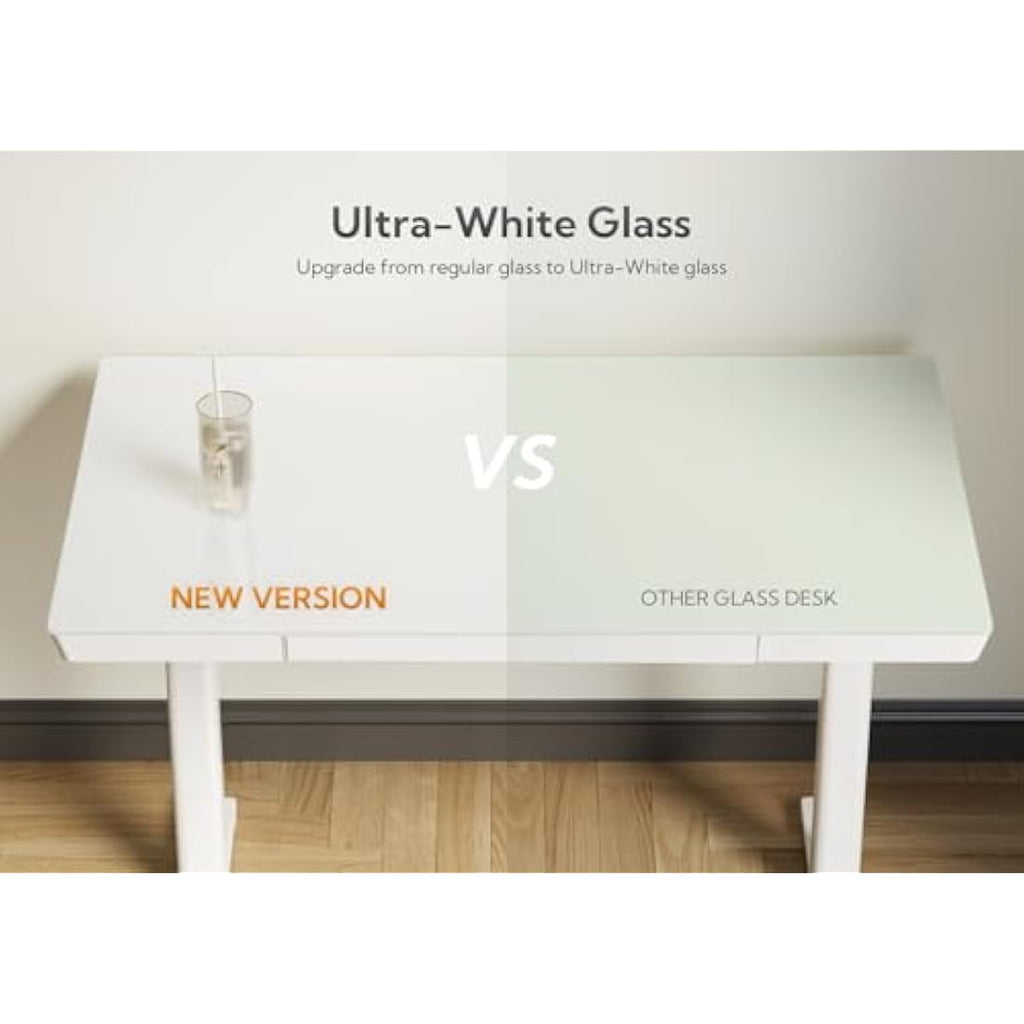 Claiks Glass Standing Desk – Electric Height Adjustable with Drawers
