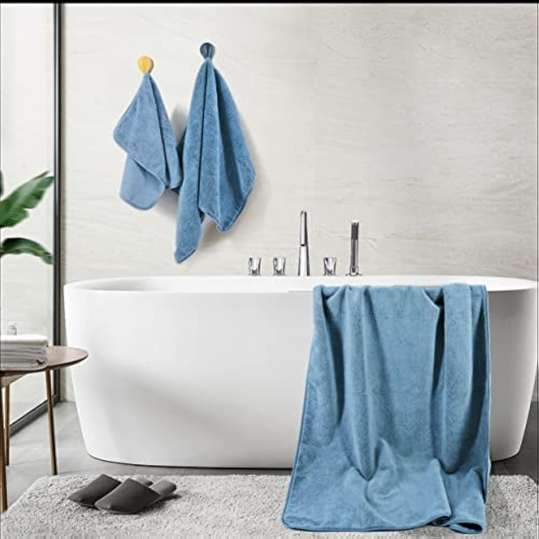 Polyte Plush Microfibre Bath Towel Set – 6 Piece Quick Dry (Blue)