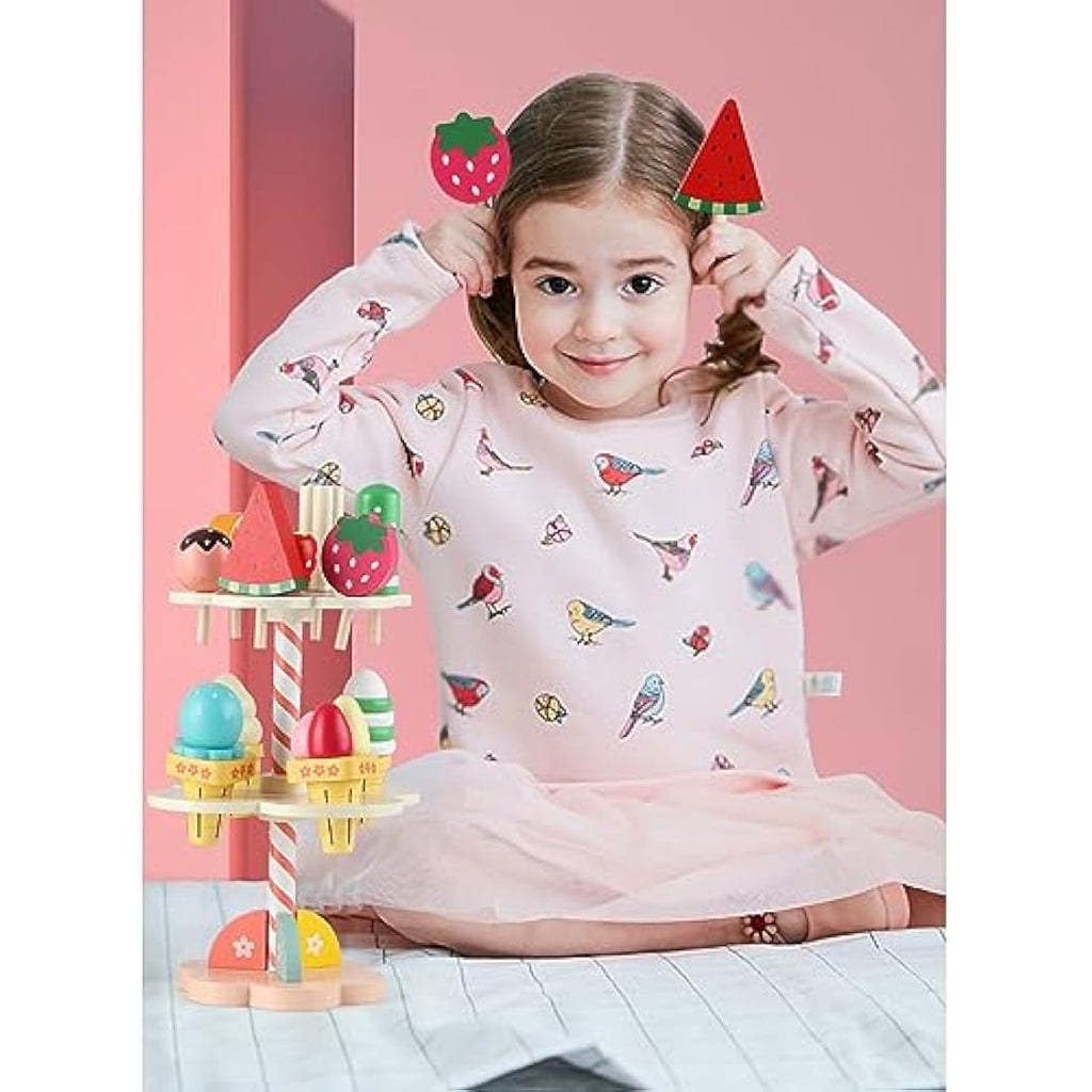 Wooden Ice Cream Stand – Pretend Play Kitchen Food Toy Set