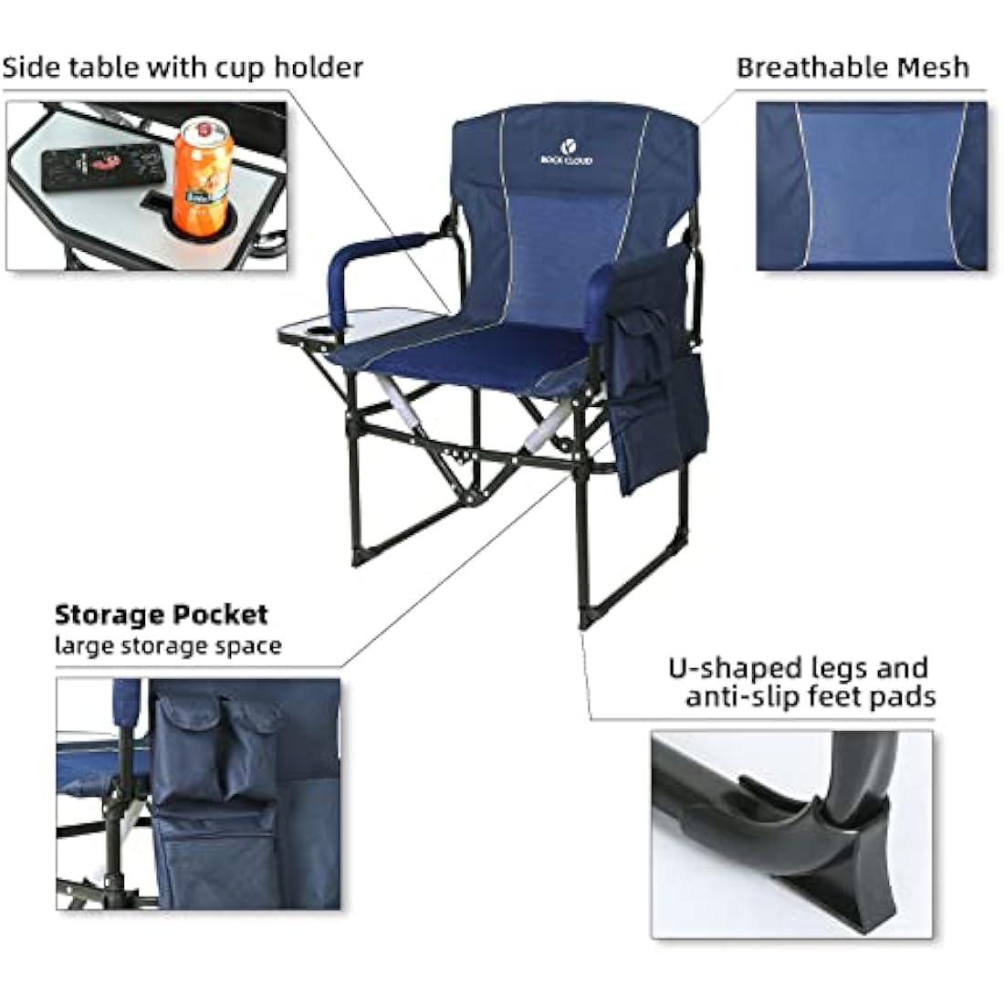 ROCK CLOUD Folding Camping Chair with Side Table – Heavy Duty Steel