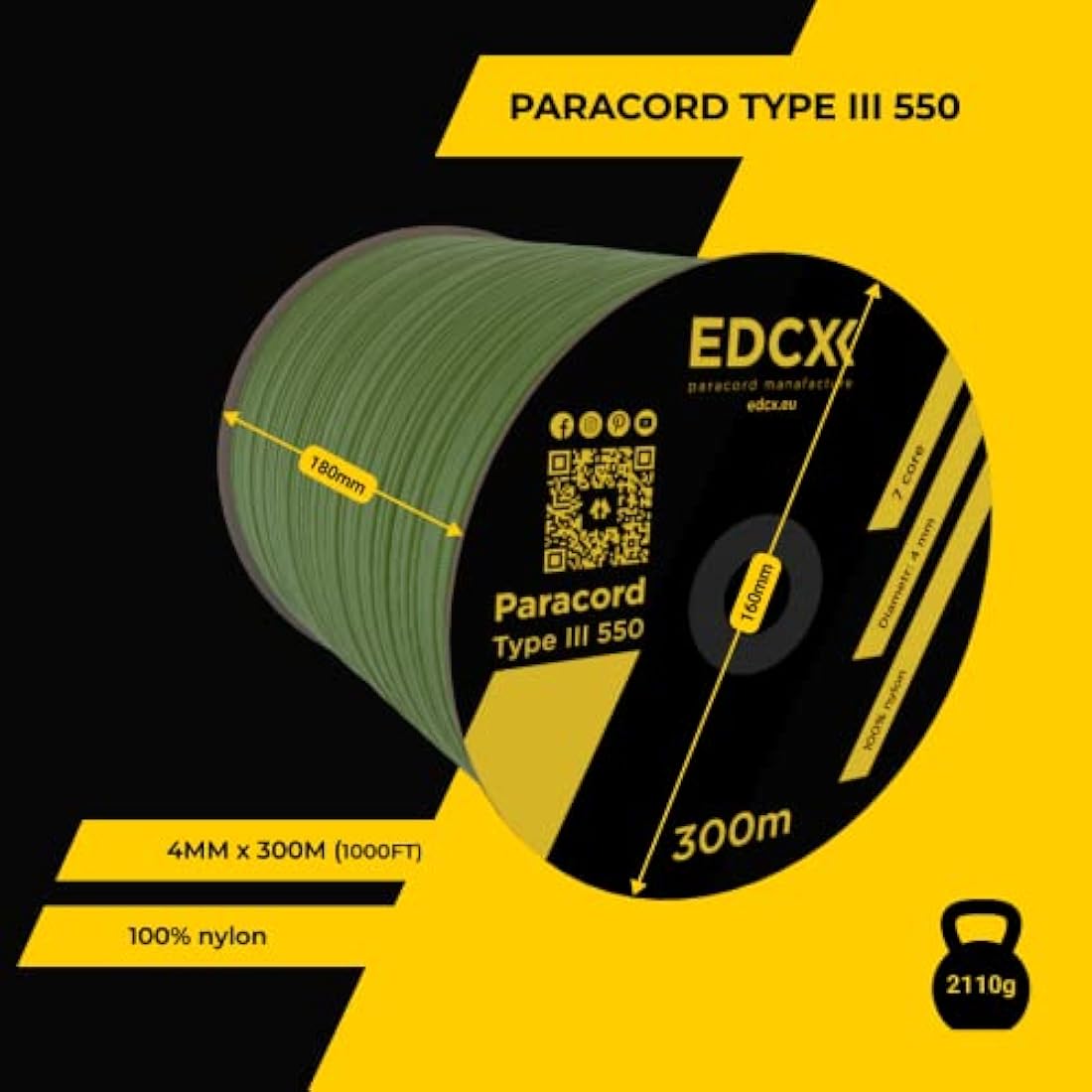 EDCX 550 Paracord Type III – 4mm Nylon Rope for Camping and DIY Crafting