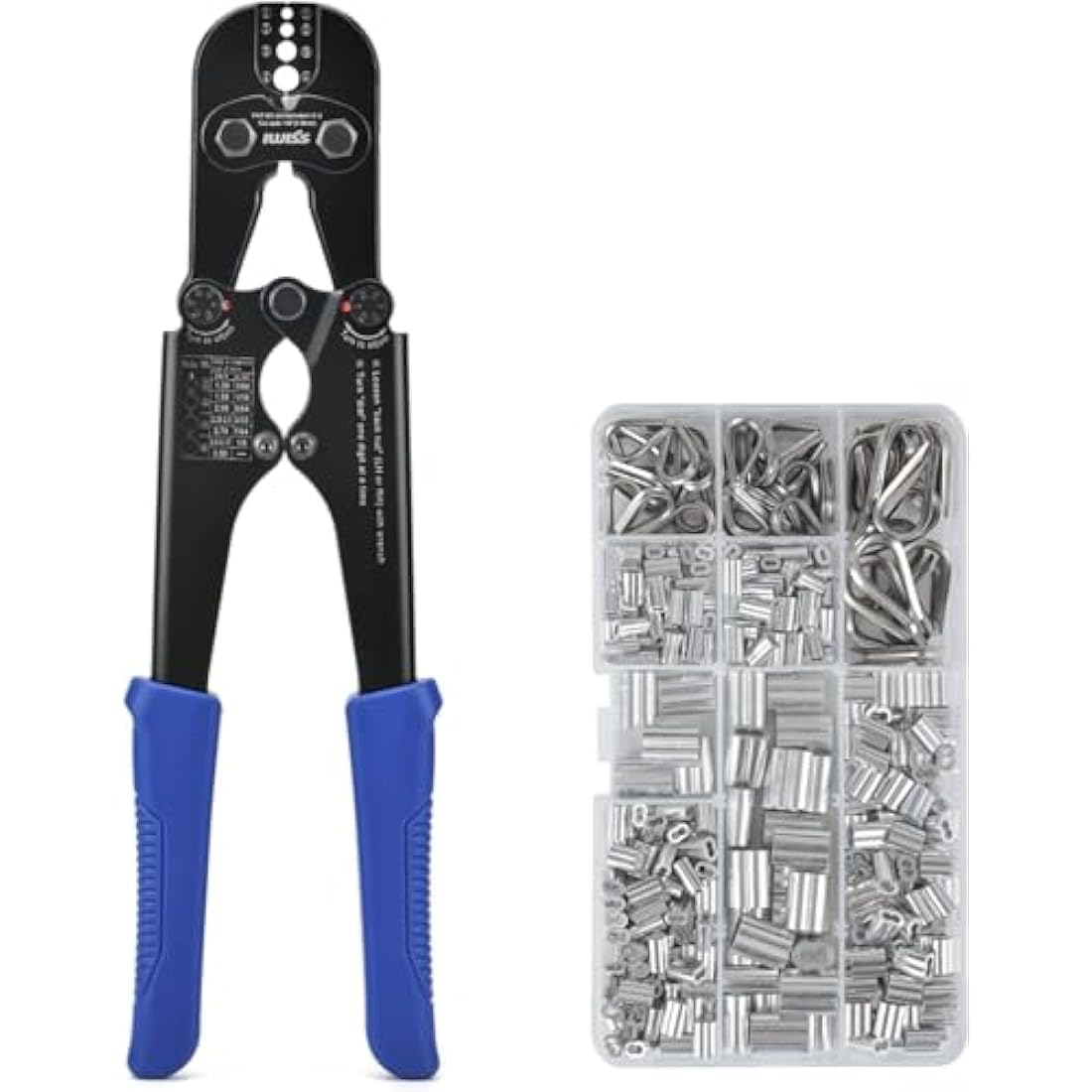 iCrimp Wire Rope Crimping Tool Kit with 375pcs Sleeves & Thimbles