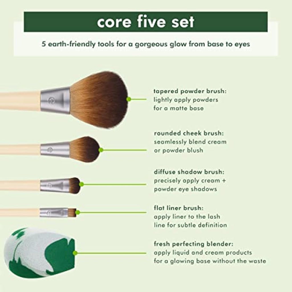 EcoTools Core Five Makeup Brush and Sponge Set | Vegan 5-Piece Kit