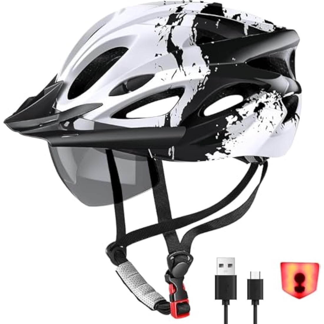 RaMokey Bike Helmet with LED Light & Magnetic Goggles | Adjustable 57-62cm