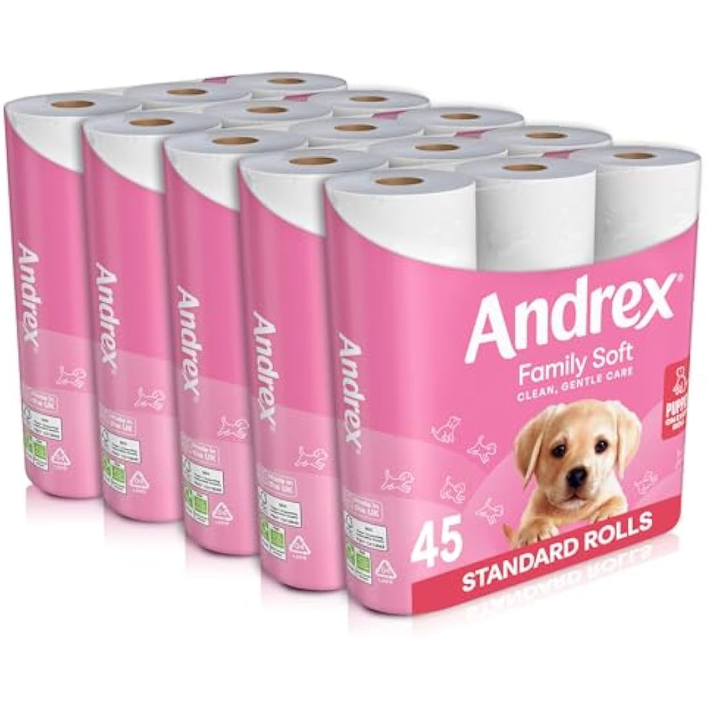Andrex Family Soft Toilet Tissue – Bulk Pack of 45 Toilet Rolls